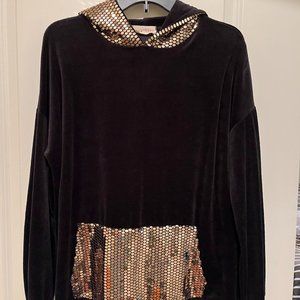 Gold sequin & velvet material hoodie